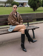 Easyfox Knee High Boots Women Pointed Toe Tall Boots 3 In Stiletto High Heel Long Boots Side Zipper Dress Knee High Boots
