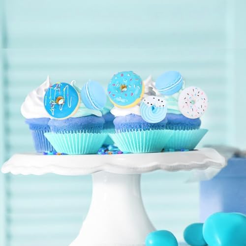 Cheereveal Donut Sprinkled with Love Cake Figures Decorations - Blue Macaron Baby Shower Cake Cupcake Toppers Dessert Picks, Doughnut Theme Baby Shower Birthday Party Photo Props