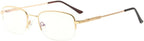Eyekepper Blue Light Blocking Reading Glasses Bendable Titanium Memory Readers Half-Rim Computer Glasses, Light Amber Tinted Lenses (Gold,+1.50)
