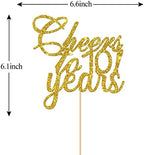 Gold Glitter Cheers to 10 Years Cake Topper - Children's 10th Birthday Cake Topper - 10 Years Blessed Wedding Anniversary Party Decorations