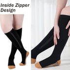 Tarpop 4 Pair Zipper Compression Socks Closed Toe 20-30 Mmhg Calf Knee High Compression Stocking for Men Women Swelling Edema