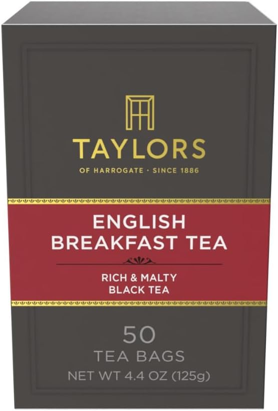 Taylors of Harrogate English Breakfast, Black Tea, Pillow Tea Bags, 50 Count (Pack of 1), Rich, Bright & Malty, Caffeinated, Enjoy Hot or Iced, 50 Teabags