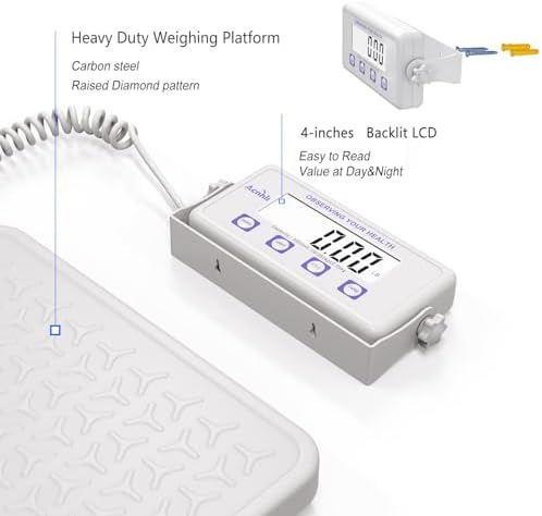 Medical Scale, 440LBS Heavy Duty Scale for Body Weigh, Wrestling, Hospitale, Multifunction Button, LCD Display, with Manual and Adapter
