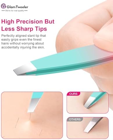 Exclusive G-01 Slant Tip Tweezers, GlamTweeler High Precison Expert Eyebrow and Facial Hair Removal Tweezer with Leather Storage & Carrying Case