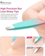 Exclusive G-01 Slant Tip Tweezers, GlamTweeler High Precison Expert Eyebrow and Facial Hair Removal Tweezer with Leather Storage & Carrying Case