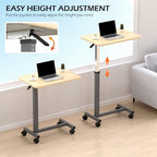 WOTURE Adjustable Overbed Table with Wheels, Pneumatic Height Adjustment, Ideal for Hospital Use or At Home as Bed Tray, Standing Desk, Bedridden & Mobility Needs, Maple