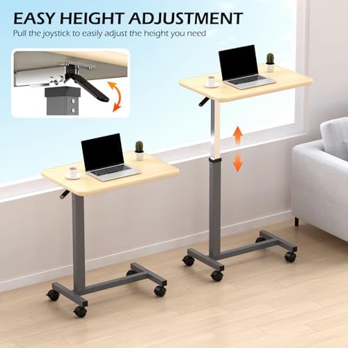 WOTURE Adjustable Overbed Table with Wheels, Pneumatic Height Adjustment, Ideal for Hospital Use or At Home as Bed Tray, Standing Desk, Bedridden & Mobility Needs, Maple