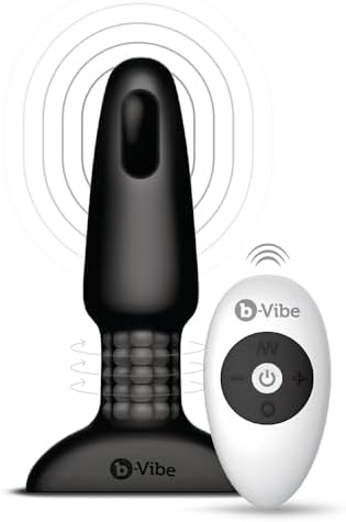 b-Vibe Rimming Anal Plug 2 - Remote Control Vibrating Butt Plugs Silicone Adult Anal Sex Toys (Black)