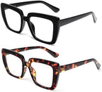 KoKoBin 2 Pack Reading Glasses Women Blue Light Blocking，Oversized Fashion Large with spring hinge Eyeglasses