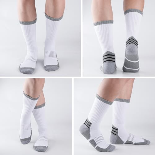 COOVAN Mens Cotton Crew Socks Moisture Wicking Cushioned Athletic Heavy Duty Work Boot Socks 6 Pairs