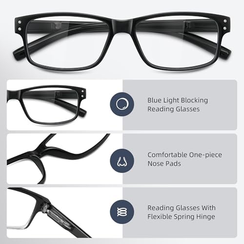 3Pairs Reading Glasses Men - Blue Light Blocking with Spring Hinge Square Readers for Men Women Anti Eyestrain