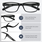 3Pairs Reading Glasses Men - Blue Light Blocking with Spring Hinge Square Readers for Men Women Anti Eyestrain