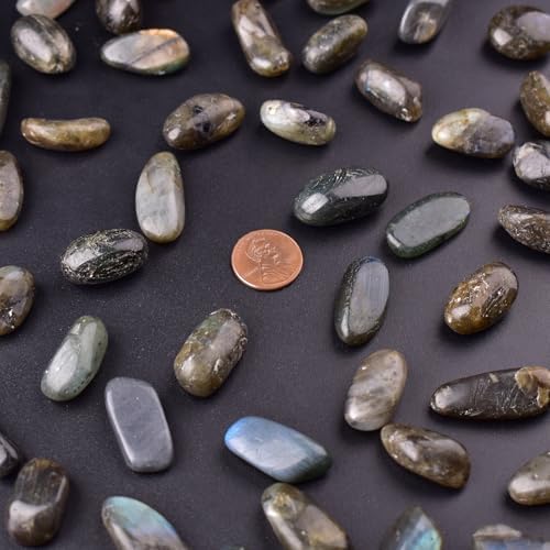 Polished Stone Set Labradorite Crystals, Handpicked Tumbled Gemstones Rocks, Pebbles for Reiki, Chakra, Healing, Home Decor 0.6" Inches 7 Ounces