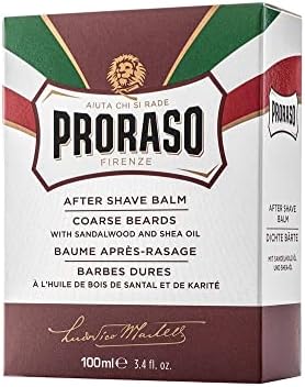 Proraso After Shave Balm - Sandalwood Oil & Shea Butter - Moisturizing & Nourishing After Shave Cream for Coarse or Hard Beards - Premium Italian Shaving for Men - 3.4oz
