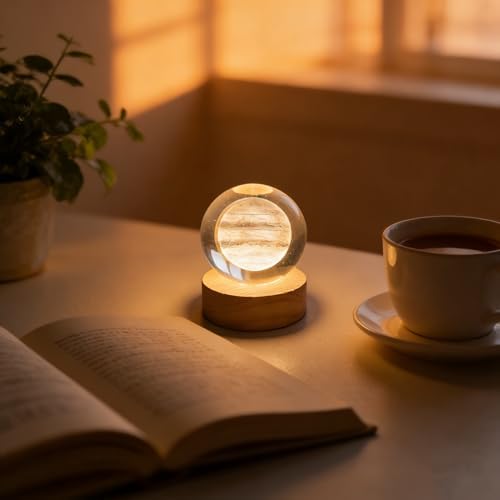 3D Jupiter Crystal Ball, 2.4inch Universe Gifts Decorative Quartz Glass Ball, Space Laser Engraved Model Astronomy Decor, Paperweight Physics Display Sculpture Home Decor Crafts for Friends