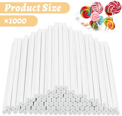 SHUESS 1000 Pcs White Paper Cake Pop Sticks 4 Inch Sticks for Cake Pops Lollipop Sticks Sucker Sticks Treat Lollipop Sticks for Cookies, Rainbow Candy,Dessert,Cake Pops,Handmade DIY