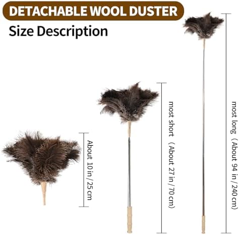 Extendable Cleaning Duster 94 Inch - Long Telescoping Ostrich Feather Dusters with Stainless Steel Extension Pole for High Ceiling Fan, High Ceilings,Roof Dusting