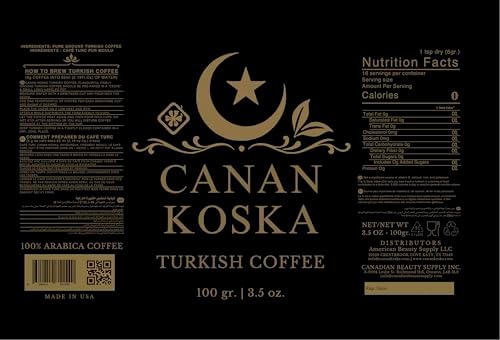 Canan Koska Turkish Coffee Medium Roast Ground Coffee 100% Arabica, Finely Ground for Rich Flavor and Smooth Texture, Ideal for Traditional Brewing in a Cezve - 3.5 Ounce (100g) - Pack Of 1