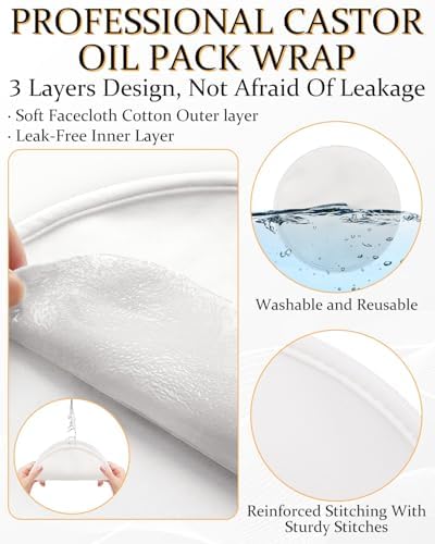 DLMDML 2Pcs Castor Oil Pack for Breast, Reusable Organic Castor Oil Wrap Breast Pad, Anti Leak Breast Nursing Pads for Women Relaxing Sleeping (White)