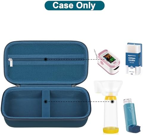 Canboc Carrying Case for Asthma Inhaler, Handheld Spacer for Adults and Kids, Masks, Hard Inhaler Box with Mesh Pocket fit Medicine and Other Essentials, Blue