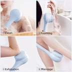Electric Body Brush Back Scrubber for Shower, Waterproof Long Dual Handle Power Body Scrubber with 3 Heads, Bath Brush & 2 Speeds, for Cleansing, Exfoliating and Massaging Skin, Sky Blue