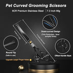 CIICII Dog Grooming Scissors Kit, 7 Inch Professional Pet Grooming Scissors Set with Safety Round Tip (Dogs/Cat Hair Cutting Trimming Thinning Shears with Curved Scissors) for DIY Home Salon (Black)