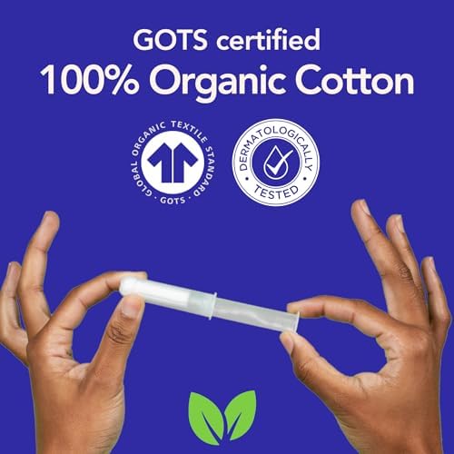 Marlow 100% Organic Cotton Easy Glide Tampons with Compact Plant Based BPA Free Applicator, Chlorine Free, Toxin Free, Hypoallergenic, Dermatologically Tested, Fragrance Free, Super, 54 Count