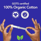 Marlow 100% Organic Cotton Easy Glide Tampons with Compact Plant Based BPA Free Applicator, Chlorine Free, Toxin Free, Hypoallergenic, Dermatologically Tested, Fragrance Free, Super, 54 Count