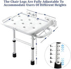 Foldable Wall Mounted Shower Seat, Height Adjustable Bathroom Stool with Armrests, 330lbs Capacity, Rustproof Bath Chair for Seniors, Elderly, Disabled & Pregnant Women