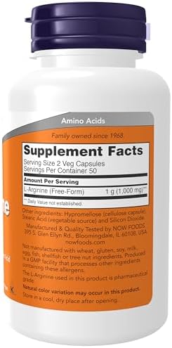 NOW Foods Supplements, L-Arginine 500 mg, Nitric Oxide Precursor*, Amino Acid, 100 Veg Capsules