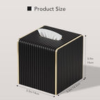 Tissue Box Cover,Black Square Luxury PU Leather Tissue Holder with Gold-Tone Edging Accents,Tissue Box Cover for Bathroom Toilet Bedroom Living Room Table Desk Office,Coffee Table Decor