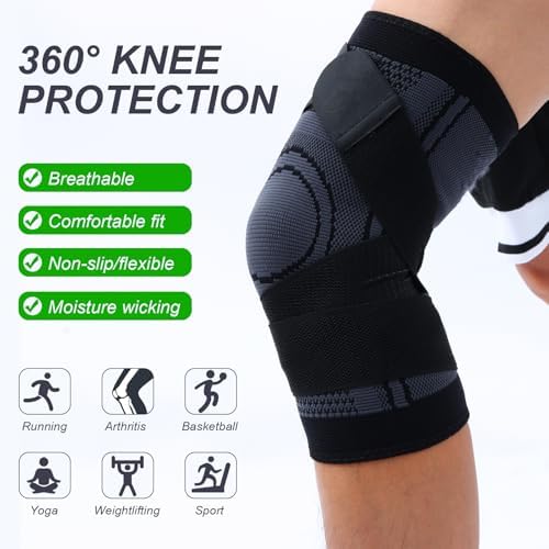 2Pack Compression Knee Brace for Women & Men,Knee Support Compression Sets,Knitted Pressure Non-slip Sports Knee Pads for Workout Running Knee Pain Gym Dancing,Arthritis Pain Relief (S)