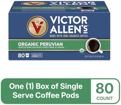 Victor Allen's Coffee Organic Peruvian, Medium Roast, 80 Count, Single Serve Coffee Pods for Keurig K-Cup Brewers