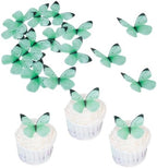 50PCS Edible Butterfly Cake Decorations Green Wafer Paper Butterflies Cake Cupcake Toppers for Women Girls' Happy Birthday Cake Topper Anniversary Wedding Baby shower party Butterfly Fairy Cake Decor