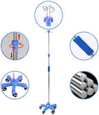 IV Pole IV Poles with Wheels IV Stands 4 Hooks 5 Legs Rolling Base with Stainless Steel, Adjustable Height