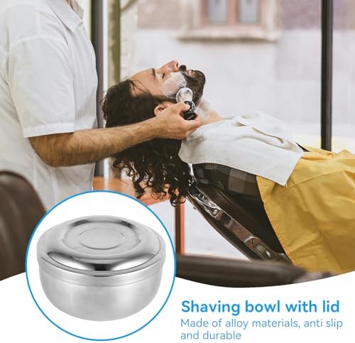 Agatige Shaving Bowl with Lid, Stainless Steel Shaving Soap Cream Bowl Shave Mug Container Face Cleaning Care Shave Tool for Men Wet Shave