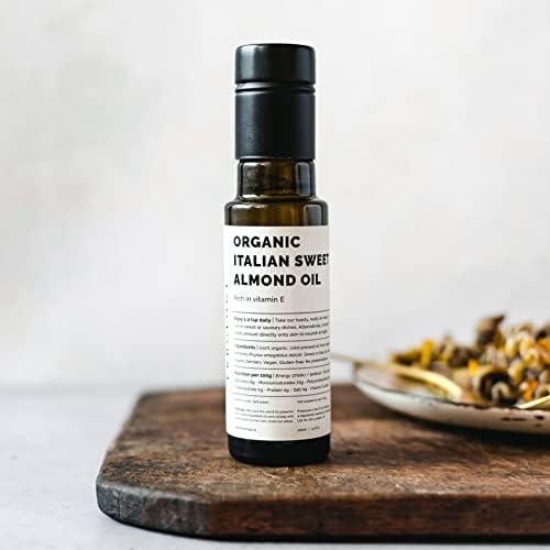 100% Organic Sweet Almond Oil 100ml - Cold-Pressed - Rich in Skin-Nourishing Vitamin E - Straight from Farm in Italy - Non-GMO - No Additives or Preservatives - Recyclable Glass Bottle