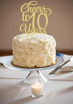 Cheers to 10 Years Cake Topper - Gold Glitter Children's 10th Birthday Cake Decorating Supplies - Blessed 10 Years Wedding, Anniversary or Birthday Party Decorations, Photo Booth Props