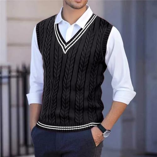 Mens Sweater Vest Casual Sleeveless V Neck Knit Pullover Tops Plus Size Loose Fit Business Casual Formal Vest Top