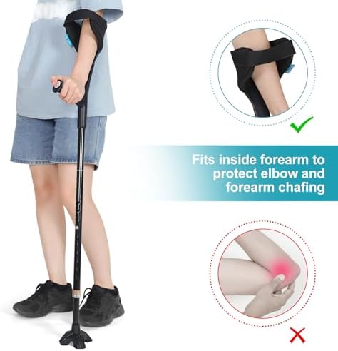 Crutches for Adults, Crutches for Walking, Have Adjustable Forearm Crutch Pads, Folding Forearm Crutches, with Four Corner Base Prevent Slipping , Suitable for Old People, Lame People (Black)