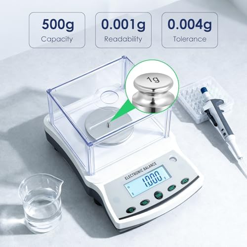 Antstone Lab Scale 500g x 0.001g Accuracy Digital Scientific 1mg Scale Laboratory Precision Analytical Balance with Windshield 001 Gram Readability Digital Jewelry Weighing Scale with 200g Weight