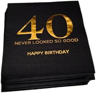 Black and Golden Happy 40th Birthday Napkins,40th Birthday 40th Wedding Anniversary Party Decorations Napkins for Men and Women 40pcs