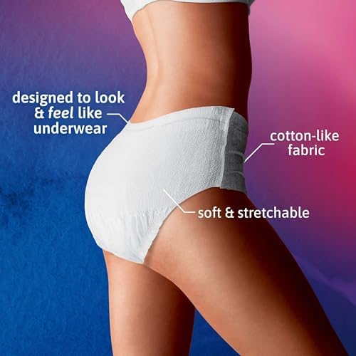 TENA Stylish White Incontinence Underwear for Women, Super Plus Heavy Absorbency, Adult Diapers, Large (Waist Sizes 37in-50in), 64 Count (2 packs of 16)