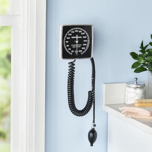 McKesson LUMEON Clock Aneroid Sphygmomanometer, Blood Pressure with Cuff, Wall Mounted, Black, Adult Medium, 1 Count