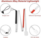 Watris Veiyi Blinder Folding Cane, Collapsible Walking Stick with Red Reflective Tape, Anti-Slip Blind Cane for The Blind and Visually Impaired People, 53.1in(135cm)
