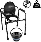 PEPE Mobility 3-in-1 Bedside Commode with Sturdy Dual-Crossbar Support Construction, Stable Commode Chair with Bucket, 300 Lbs Weight Capacity, Black