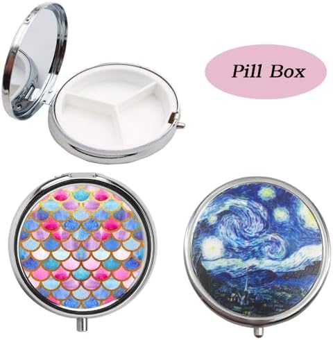 TopHomer Pill Box 3 Compartment Pill Container Holder Small Case Portable Tablet Organizer Travel Pillbox for Purse & Pocket(Nine Grid Color Circle)