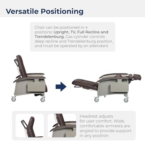 Drive Medical 4 Position Clinical Care Geri Chair Recliner, Reclining Padded Chair with Armrests, Chocolate