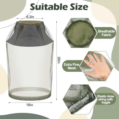 Funtery 12 Pcs Mosquito Head Mesh Face Fly Netting Hood Protecting Sun Fishing Hat with Net for Men Women(Gray, Khaki, Army Green)