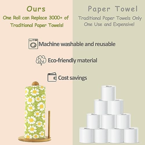 25 Pack Reusable Paper Towels, Paperless Towels Roll Washable Cotton Cloth for Kitchen Towels Zero Waste Products Alternative Paper Towels Alternative (Flower-A)